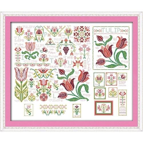 Pictures by Tulips Flower Cross Stitch Kits Printed patterns bedroom Fabric Embroidery Needlework set Easy Cross-stitch Handmade