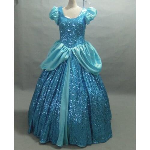 Movie cartoon princess blue ball gown dress Princess blue sequins dress cosplay Costume adult SIZE custom made
