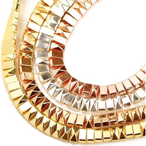 HGKLBB Pyramid Rectangle Gold Hematite Natural Stone Beads 6/8mm Loose Spacer Beads For Jewelry Making Diy bracelets two holes