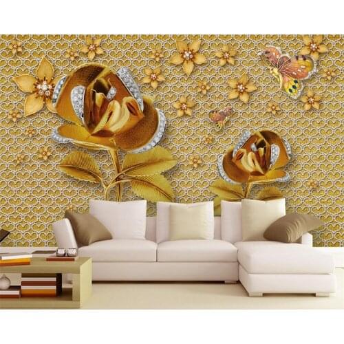 Customized 3d mural luxury diamond wall gold rose wallpaper living room bedroom restaurant TV background wall decoration обои