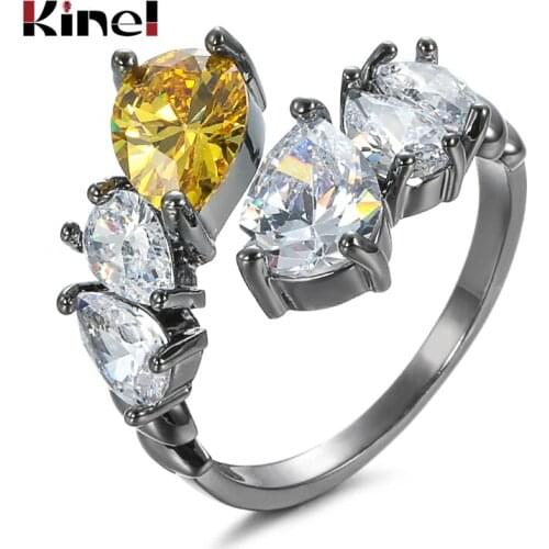 Kinel Hot Natural Wind Water Drops CZ Zircon Ring For Women Party Dating Vintage Jewelry Gun Black Female Rings Christmas Gift
