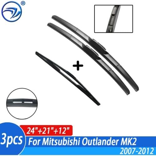 Wiper Front & Rear Wiper Blades Set Kit For Mitsubishi Outlander MK2 2007-2012 2011 2010 2008Windshield Windscreen 24"+21"+12"