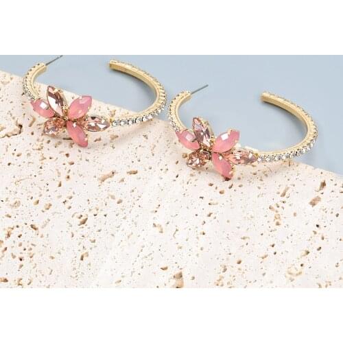 Magnifique Shiny Rhinestone Flowers Drills Hoop Earrings For Women Fashion Jewelry Maxi Girls' Statement Earrings Accessories