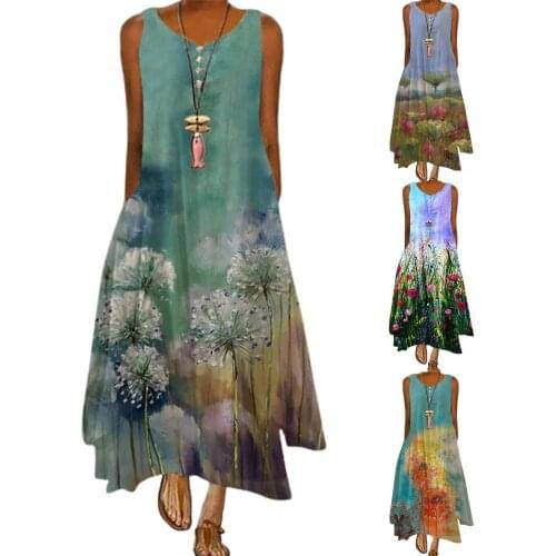 Beautiful Sleeveless Sundress Skin-friendly Universal Exquisite Women Flower Print Long Dress Comfortable to wear for Summer
