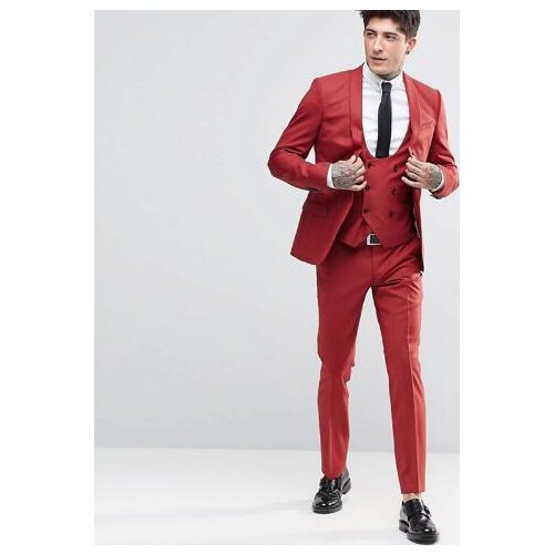 Red Slim Fit Latest Designs Wedding Party Tuxedo Men Suits Tailored Blazer Terno Masculino Men Suit 3 Pieces(Jacket+Pants+Vest)