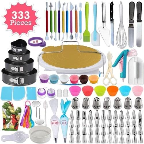 333 Piece Set Cake Decorating Turntable Decorating Baking Tool Korean Factory Direct Piping Nozzle Piping Bag Bakeware Dropship