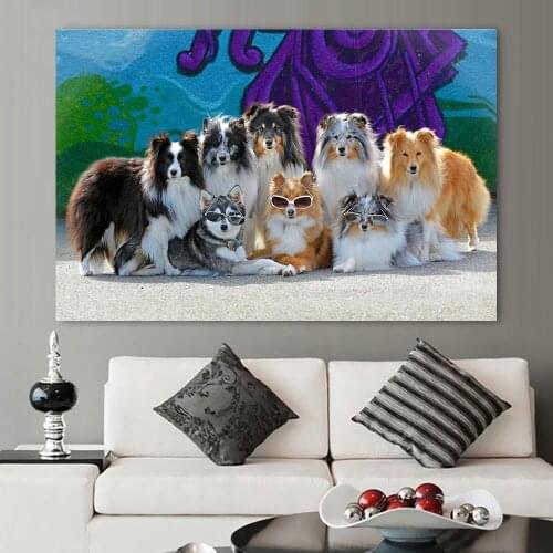 Nordic Wall Art Living Room Decoration Cute Bulldog Husky Golden Retriever Toilet Newspaper with Glasses Side Shepherd Dog Mural