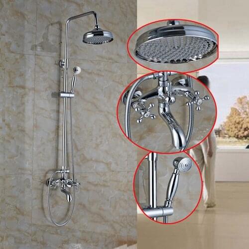Wall Mount 8" Rain Shower Faucet Set Hand Shower Sprayer Mixer Tap Duble Handle Tub Mixer Tap Set KD150