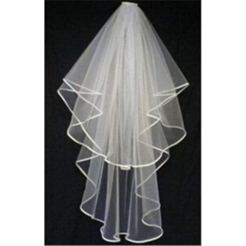 New White Ivory 2 T Wedding Bridal Veil Satin Edge With Comb Elbow Length 2021