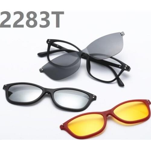 New eyeglass frame with 3 clips on sunglasses frame women UV400 polarized lenses men retro 3+1 three-pieces Clips frame eyewear