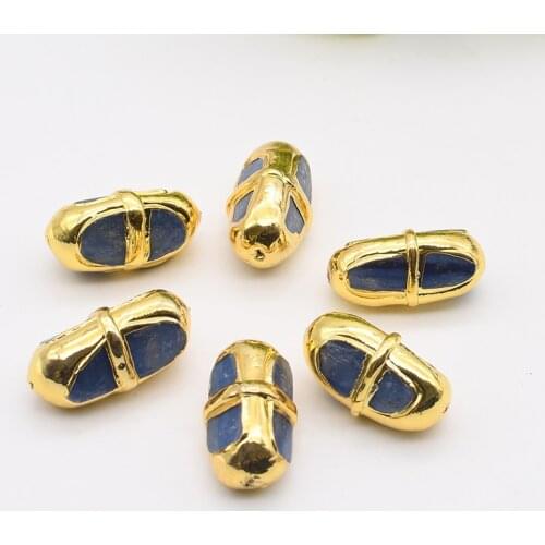 Wholesale 5PCS Natural Blue kyanite Stone Oval shape Metal Bezel For Making Bracelet necklace Jewelry DIY