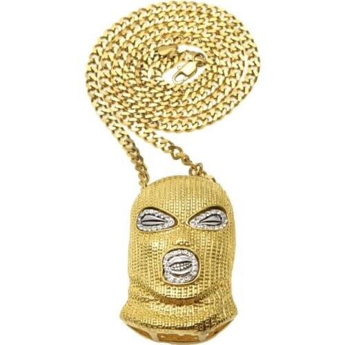 Hip Hop Rhinestones Paved Bling Iced Out CSGO CS GO GoonSki Mask Pendants Necklace for Men Rapper Club Jewelry Drop Shipping