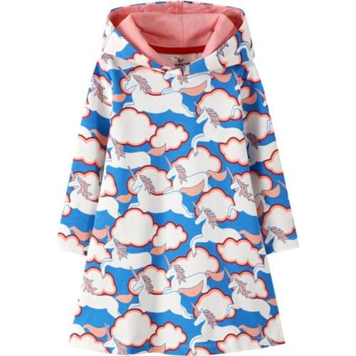 Girls' Printed Dress autumn new popular long sleeve Hooded Dress long sleeve childrens wear