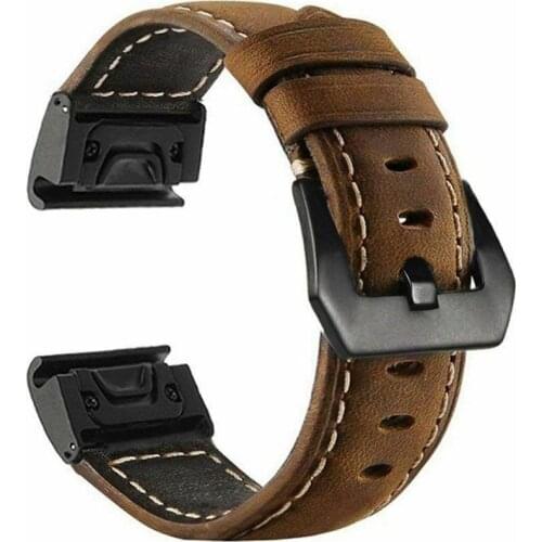 Quick Fit Genuine Leather Watchband 22/26mm for Garmin Fenix 6X Pro / 5X Plus/6 Pro 5/3/3HR bracelet MARQ Watch Band Strap