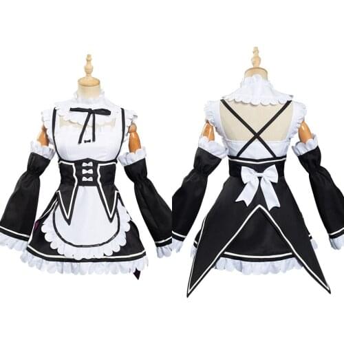 Ram/Rem Cosplay Re:zero Kara Hajimeru Isekai Seikatsu Re Life In a Different World Kawaii Sisters Costume Maid Servant Dress