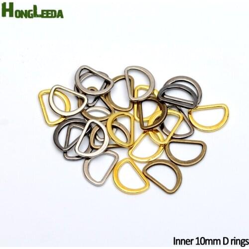 DIY 200pcs/lot 10mm metal flat alloy D Dee Ring small rings buckles silver/black/bronze/gold free shipping FDR-10mm