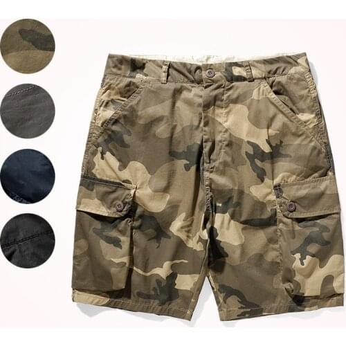Summer New Tooling Shorts Mens Fashion Thin Lightweight Elastic Loose Straight Multi Pocket Camouflage Casual Knee Length Pants