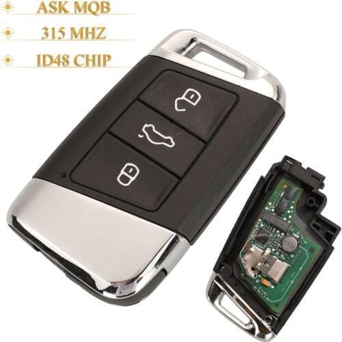 Kutery 5pcs 3 Buttons Remote Smart Car Key For VW/Volkswagen Magotan B8 Keyless-Go ASK MQB 315MHZ ID48 Chip