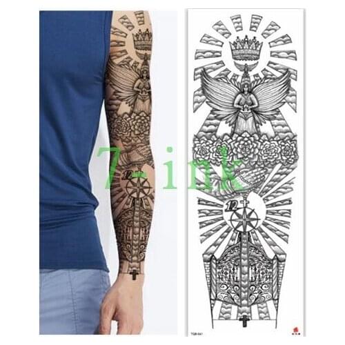 Waterproof Tattoos Sticker Full Arm Statue of Liberty flower Beads tattoo for men women