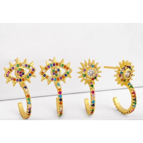 Multicolor Crystal Evil Eye Earrings For Women Cubic Zirconia Sun Stud Earrings Huggie Statement Rainbow Jewelry arcoiris erst44