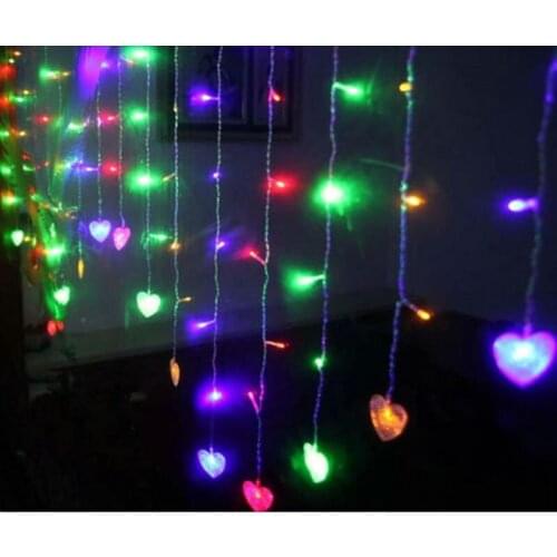 2M*1.5M 128Leds Heart-shaped LED fairy string icicle curtain Light 16 drops Valentine Xmas Christmas Wedding party garland decor