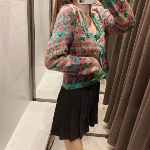 2020 Autumn And Winter New Retro Sweater Girly Style Sweet Square Neck Knitted Retro Cardigan Women