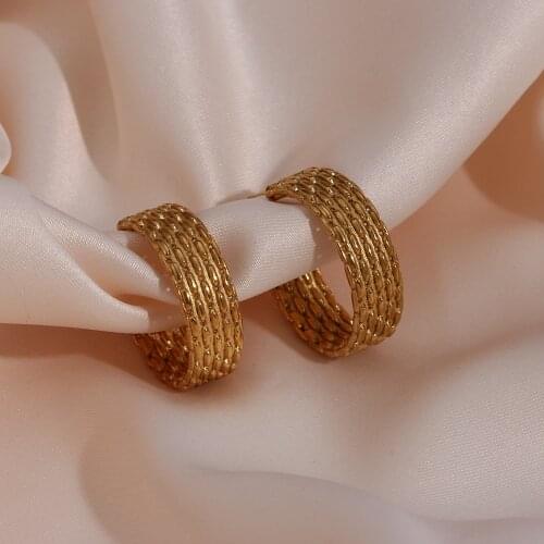 2021 New Woven Braid Metal CC Hoop Earrings For Women 18K Gold Plated Stainless Steel Delicate Large Gold Hoops Jewelry