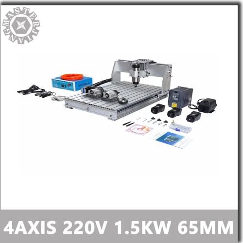220V 4 Axis Engraving Pcb 6040T CNC Milling Machine 1.5KW 65MM Water-cooled 1500KW water-cooling1.5KW HY VFD Control 6040T