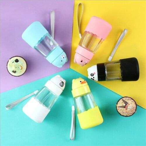 320 ML Cartoon Kids Water Bottle Cute Bottle With Straw Eco-Friendly Glass Water Bottle With Rope Simple Fashion Kid Gift