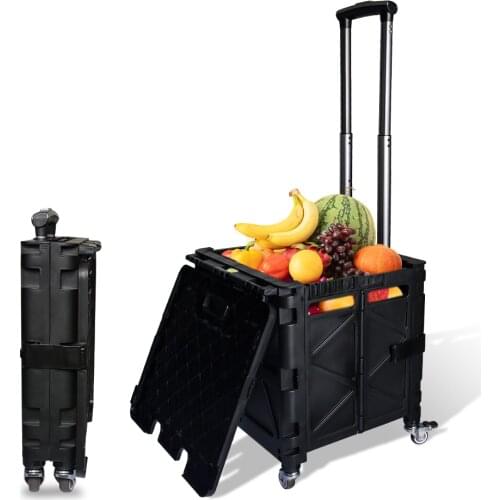 68L Car Trunk Storage Box Organizer Outdoor Portable Black Tool Storage Box Trolley Plastic Folding Shopping Cart Buy 4 Wheels