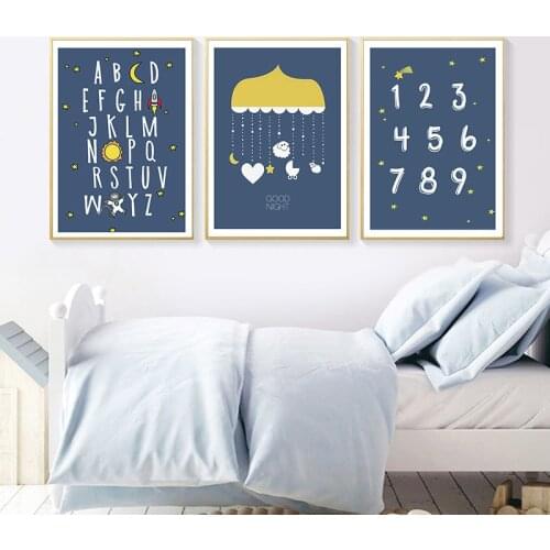 ABC Alphabet Print Astronaut Rocket Space Dream Wall Art Canvas Painting Number Nursery Posters For Baby Boy Room Decor