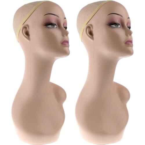 ABS Female Wig Mannequin Head Hairpiece Jewelry Hat Display Bust Stand 2pcs