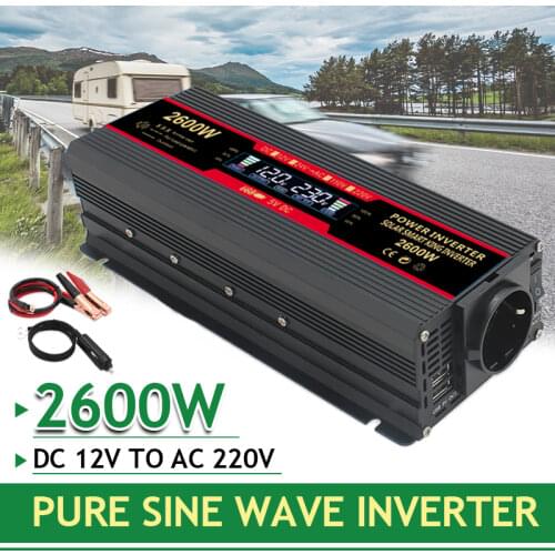 Power Inverter Modified Sine Wave 1500W/2000W/2600W LCD Display DC 12V to AC 220V Dual USB Transformer Converter EU Socket