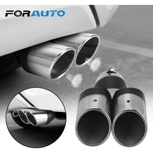 Car Styling Car Decoration Chrome Tail Pipe Universal Stainless Steel Curved Double Outlet Car Exhaust Trim Muffler Pipe Tail