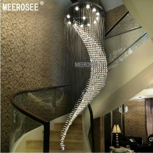 Big Large Spiral Crystal Chandelier Lighting Hotel Villa Long Crystal Lamp for Staircase, Hallway, Lobby Project Chandelier Lamp