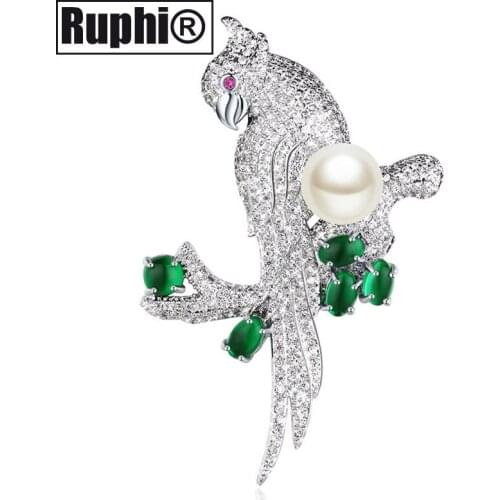 Parrot Pin Brooch Fashion Pearl Zircons Costume Laple Bar Pin Brooches Ornament Jewelry Accessories For Women Sweaters