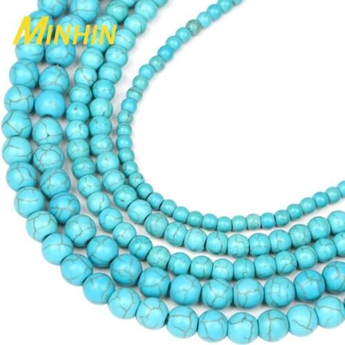 MINHIN 4/6/8/10mm Turquoises Beads Round Blue Loose Beads Pick Size for Jewlry Making DIY Beaded Bracelets