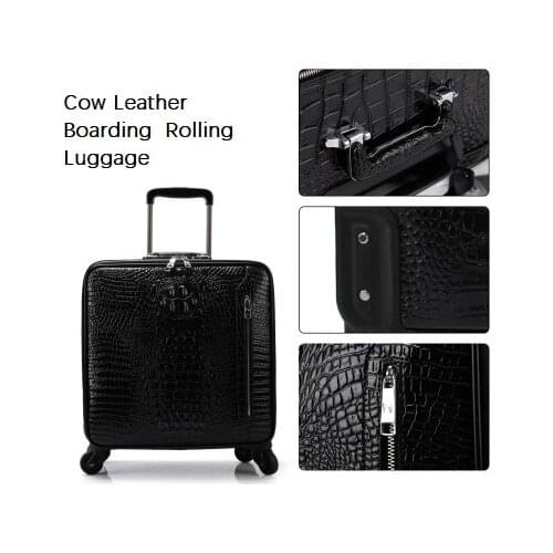 CARRYLOVE Latest fashion crocodile pattern 16/20/22 size Cow Leather Boarding Rolling Luggage Spinner brand Travel Suitcase