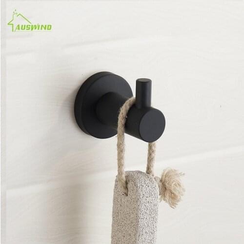 Black Oil Rubber Paint Black Simple Towel Hook 304 Stainless Steel Brushed Wall Mounted Bathroom Accessories K65