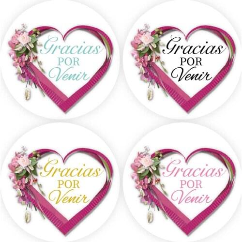 DouxArt 100 Pieces 4cm Stickers Seals Gracias por Venir, Garland Ribbon Heart Wedding Favors Communion Decoration Handmade Label