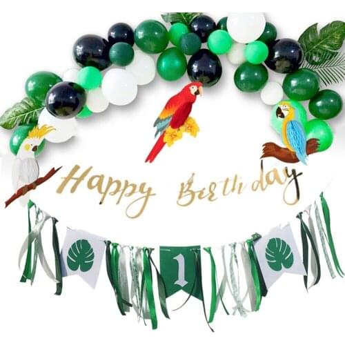 Jungle Safari Animal 1st Birthday Party Supplies Latex Balloons Honeycomb Parrot Hanging Decorations Happy Birthday Banner