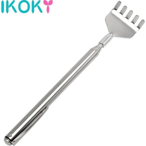 IKOKY Adjustable Telescopic Stainless Steel Portable Back Scratcher Stainless Pen Clip Adult Games Massage Relaxation