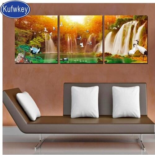 Full square round drill waterfall swan Diamond painting 3pcs Cross Stitch diamond Embroidery diy mosaic diamond peony flower