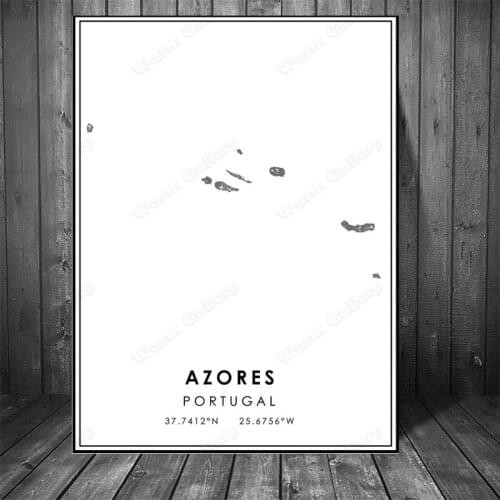 Grey Black White Picture for Living Room Home Decor Azores Map Posters and Prints Watercolor Map Travel Wall Art Canvas Painting