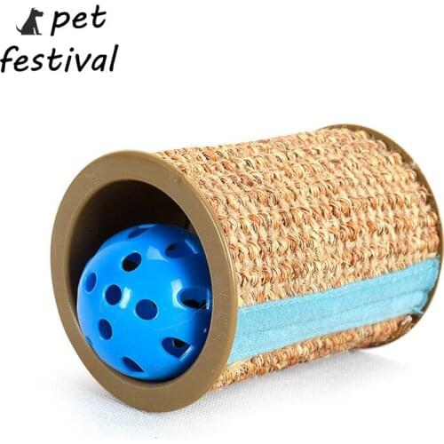 Pet Festival Cylindrical Shape Cat Scratching Post Scratch Board Scratche Toy With Ball