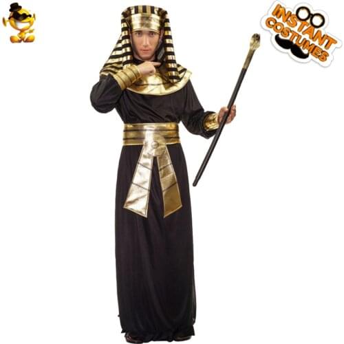 DSPLAY Cosplay Costume Clothing Fashionable Pharaoh Striped Hat Black Parts Robe Gold Collar Temperament Mysterious Men Suit
