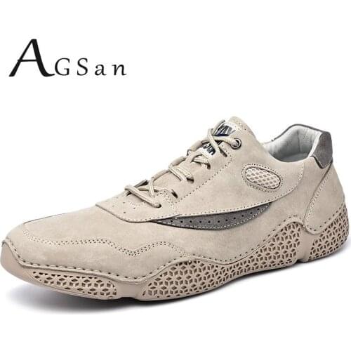 AGSan Men Sneakers Shoes Leather Casual Shoes Genuine Leather Designer Fashion Sneakers Handmade Italian Flats Gray Lace Up Shoe