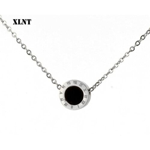 XLNT New Circle Enamel Roman Numerals Woman Necklace Female Titanium Steelm Silver Clavicle Necklace Pendant Jewelry