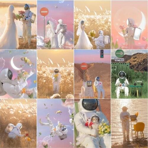 Landscape 5D Diamond Painting Astronaut Bridegroom and Bride Cross Stitch Kits Wedding Diy Gift Rhinestone Mosaic Art Home Decor