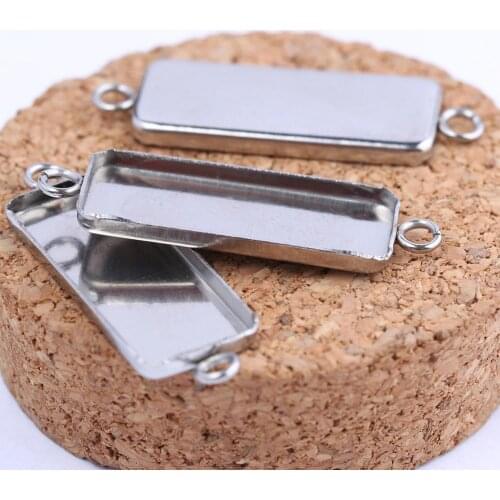 Onwear 10pcs 10x25mm stainless steel blank rectangle cabochon connector base settings diy bezel trays for bracelets making